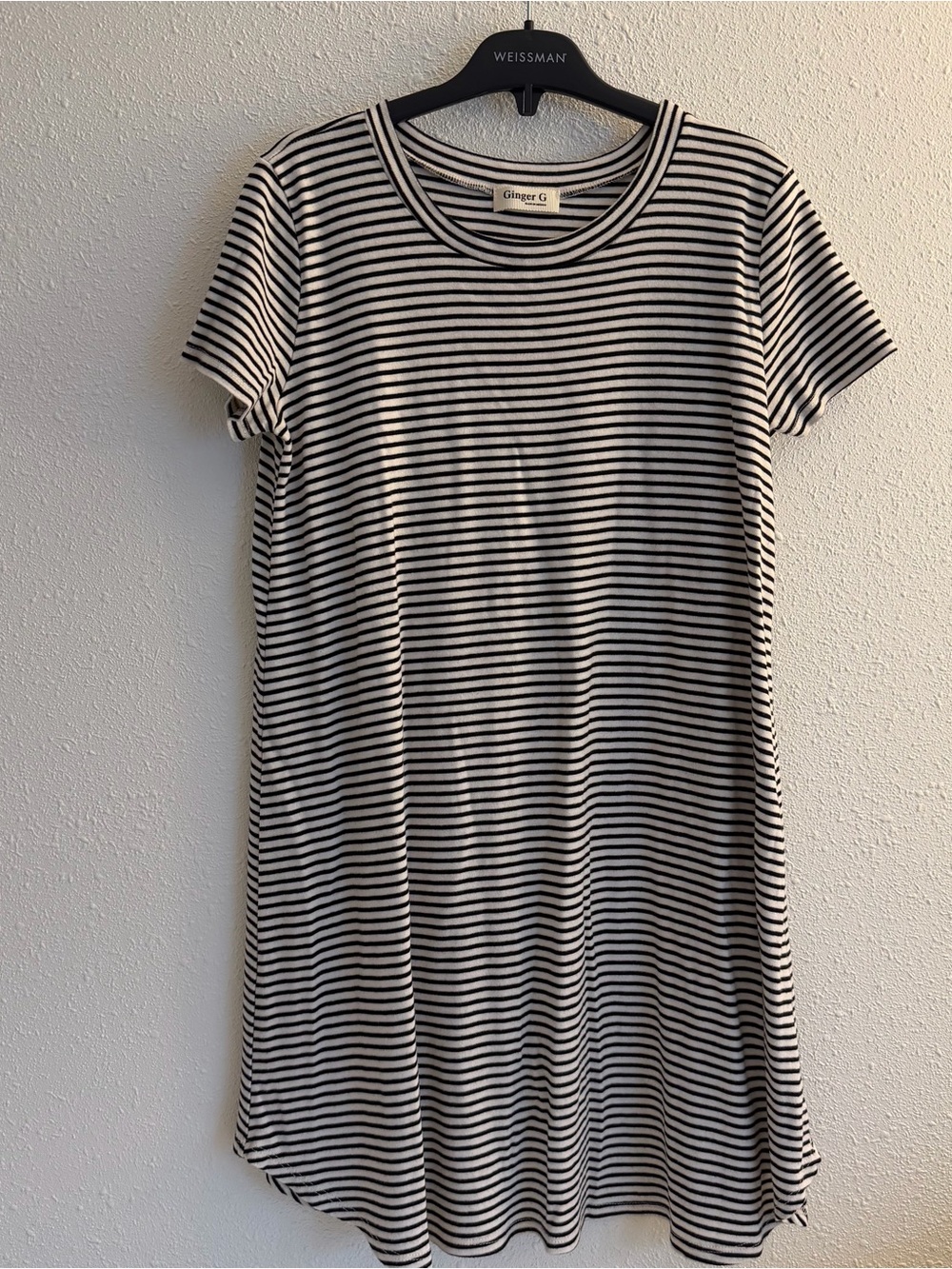 Ginger G Black and White Striped A-Line Dress